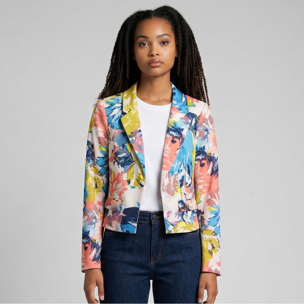BeBe Multicolor Floral Cropped Blazer - size 6
